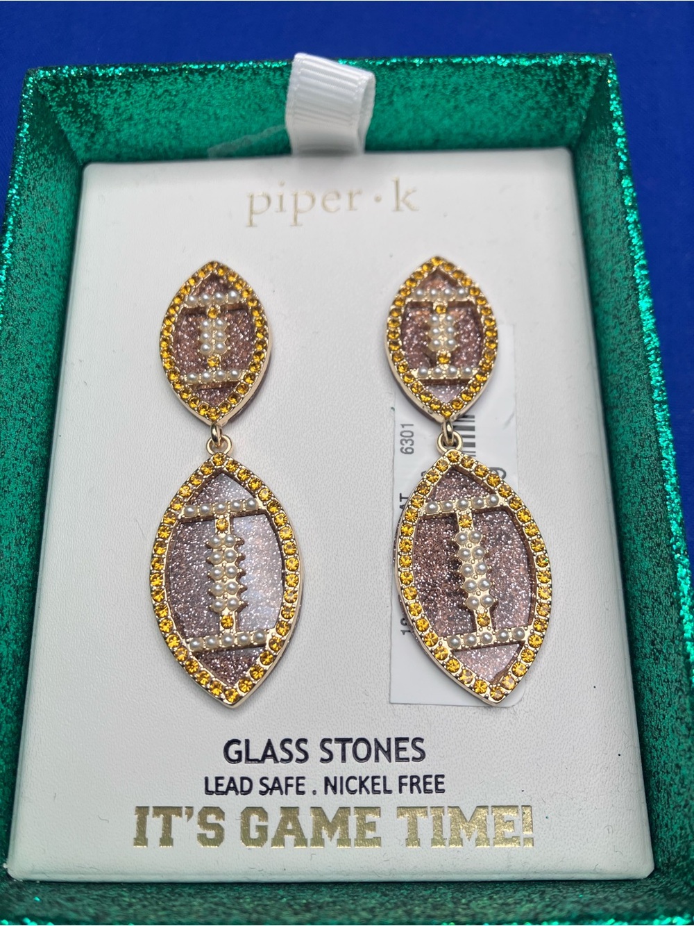 Piper Gold and Rose Glitter Football Drop Earrings